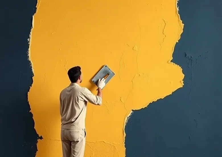 Application d'un enduit décoratif à la lisseuse sur un mur