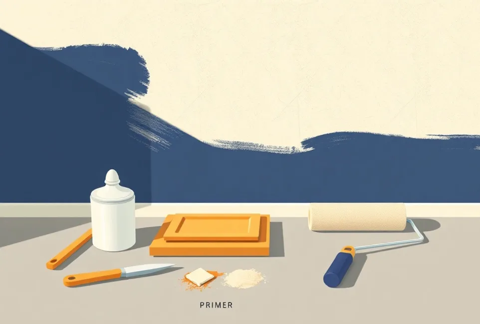 Outils de peinture disposés dans l'ordre des étapes du chantier