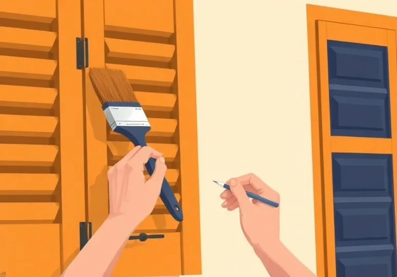 Mise en peinture au pinceau de volets et d'encadrements en bois