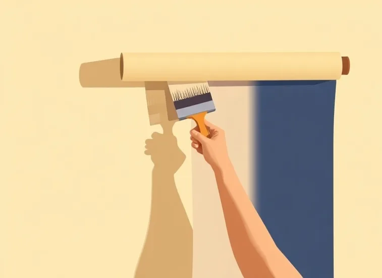 Pose de papier peint, rouleau et brosse à maroufler